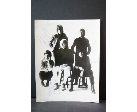 Memorabilia - Rolling Stones black and white photograph clearly signed by Mick Jagger, Brian Jones, Bill Wyman, Keith Richard