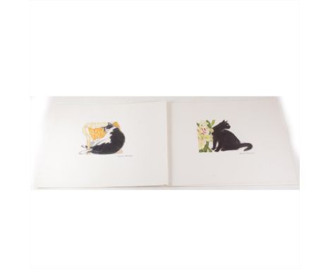 Elizabeth Blackadder, The Cats Portfolio, five reproductions of the special stamp issue artwork for the Royal Mail, 1995.