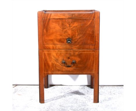 Early Victorian mahogany night table, gallery top, flap front and commode, drawer under, width 52cm.