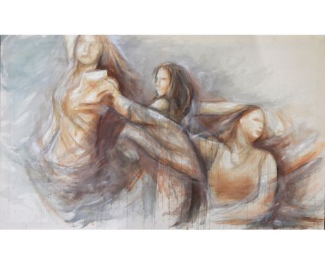 Joe Simpson, Figure in movement, study, oil sketch on linen, 89cm x 140cm, unframed.