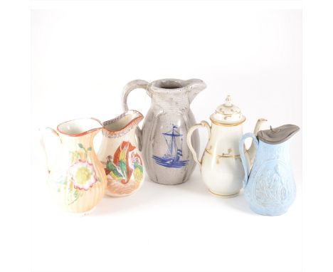 Three boxes of assorted ceramics including Leach Pottery studio covered flagon, vase by the Claddach Pottery (Isle of Arran),