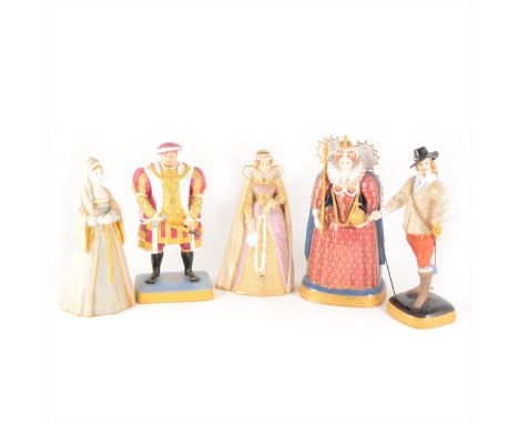 Five Royal Worcester figures, including: Charles I, No.2651; Henry VIII, after Holbein, No.2637; Mary Queen of Scots, No.2634