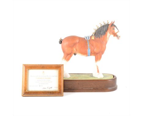 A Royal Worcester limited edition horse model, "Clydesdale Stallion", by Doris Lindner, numbered 119/500, on stand with certi