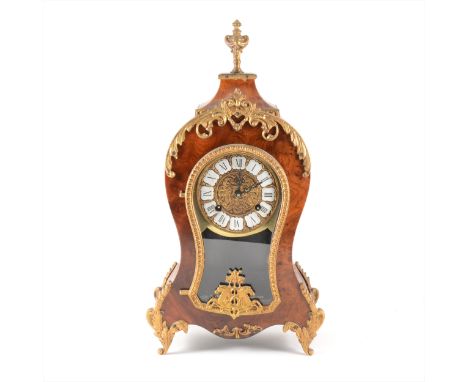 A reproduction 8 day Boulle type walnut mantel clock, by Franz Hermle, Germany, Rococo style case, 43cm.