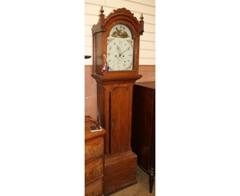 A George III oak eight-day longcase clock by Moore, Hilbro with painted dial H.193cm