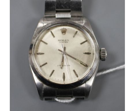 A gentleman's 1960's stainless steel Rolex Oyster precision manual wind wrist watch, on a stainless steel Rolex bracelet, ser