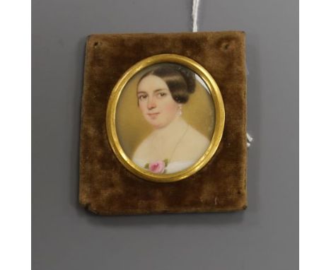 Robert Theer (Austrian, 1808-1863), oval portrait miniature on ivory of a Viennese lady, signed 'Robert Theer, Wien 1849' 3.5