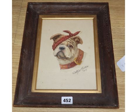 Arthur Cooke, watercolour, Bulldog with an eye patch, signed and dated 1917, 25 x 18cm