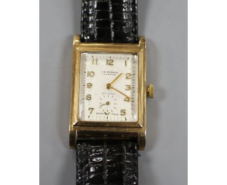 A gentleman's 1960's 9ct gold J.W. Benson manual wind wrist watch, with Arabic dial and subsidiary seconds, with later associ