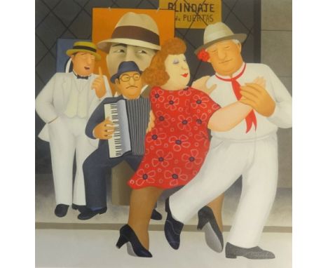 Beryl Cook, signed limited edition print 'Tango Busking', A/P No.69/70, 49cm x 49cm.
