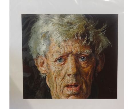 Robert Lenkiewicz (1941-2002), print 'Study of Snowy', mounted, stain glass window and artist studio interior (framed) (3).