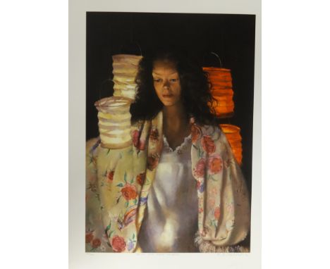 Robert Lenkiewicz (1941-2002), 'Anna with Paper Lanterns' signed limited edition print No.320/500, unframed, with certificate