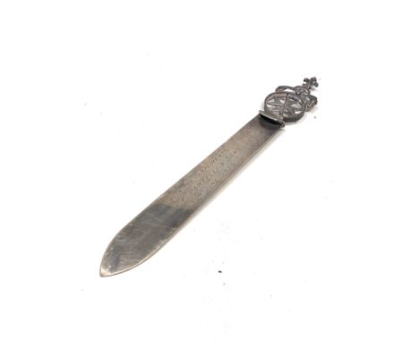 Vintage presentation silver letter opener 