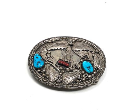 Sterling Silver Betty Bitsie Navajo Handmade Gemstone Belt Buckle (57g)