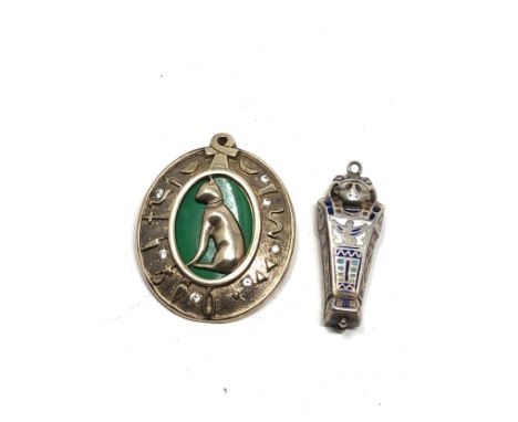 2 X Vintage Silver Egyptian Revival Pendants