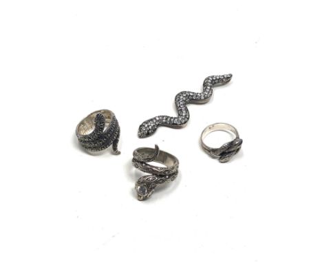 4 X Sterling Silver Snake Jewellery Including Rings And Pendant (31g)