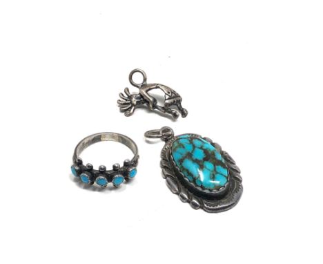 3 X Sterling Silver Navajo Jewellery Including Pendants And Ring (13g)