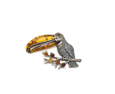 Sterling Silver Amber Set Toucan Pendant (16g)