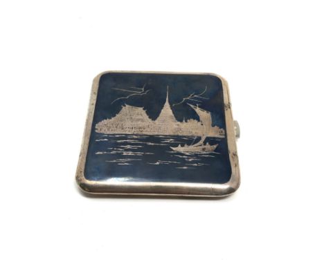 Vintage Niello Silver cigarette case weight 80g
