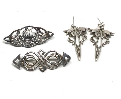 3 X Sterling Silver Celtic Jewellery Including Ola Gorie