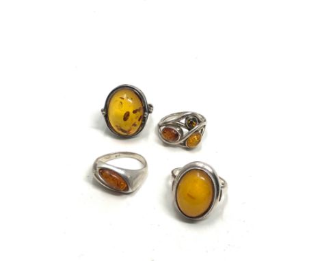 4 X Sterling Silver Amber Rings (21g)