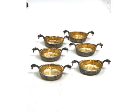 6 vintage continental silver salts with glass liners