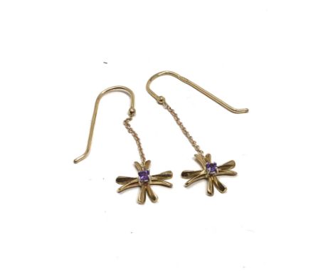 9ct Gold Amethyst Drop Earrings (2.1g)