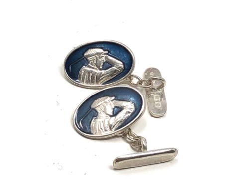 Pair of silver &amp; enamel Butler &amp; wilson golfing cufflinks London silver hallmarks 