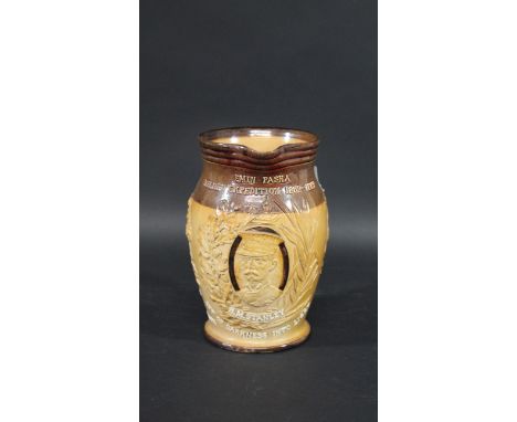 DOULTON LAMBETH COMMEMORATIVE JUG - HENRY MORTON STANLEY  a stoneware jug with a portrait of Henry Morton Stanley, made to co