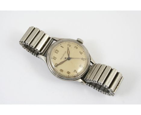 A STAINLESS STEEL WRISTWATCH BY JAEGER-LeCOULTRE the signed circular dial with Arabic numerals, numbered to the reverse 47869