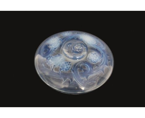 LALIQUE INKWELL - MURES a blue stained and opalescent inkwell, Model No 431 and circa 1920. Designed with blackberries and th