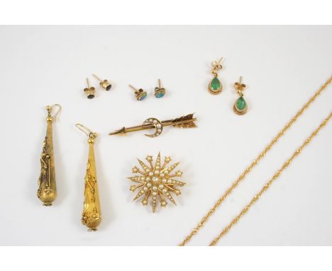 A QUANTITY OF JEWELLERY including a Victorian starburst brooch pendant, centred with a small diamond and overall with graduat