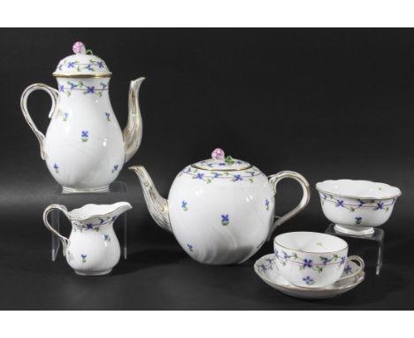 HEREND BLUE GARLANDS PART SERVICE, comprising teapot and cover, coffee pot and cover, milk jug, sugar bowl, six teacups and s