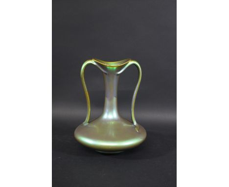 LARGE ZSOLNAY VASE a large twin handled Art Nouveau vase with a eosin iridescent glaze. Marked, Zsolnay Pecs, Hungary, Hand P