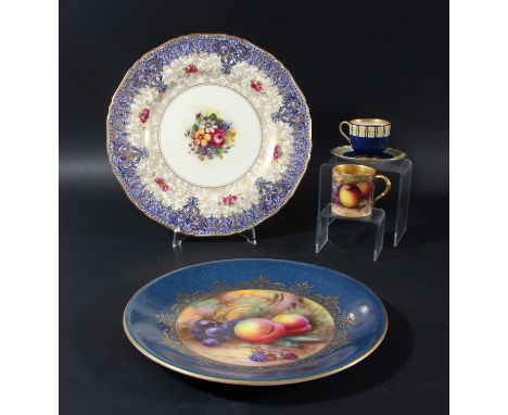 ROYAL WORCESTER CABINET PLATE, signed HH Price, painted with fruit inside a powder blue and gilt ground, puce mark, diameter 