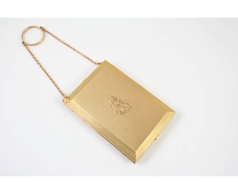 A LADY'S 9CT GOLD COMPACT AND CARD CASE BY ASPREY &amp; CO both cases with engine turned decoration, embossed with initials t