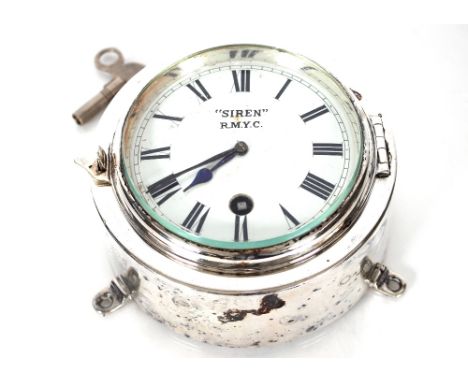 A Siren R.M.Y.C. silver plated cased ships style wall clock, 12cm dia.