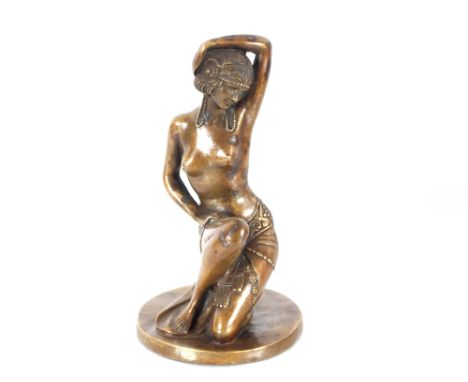 20th Century bronzed figure depicting semi-naked Art Deco female, 31cm high 
