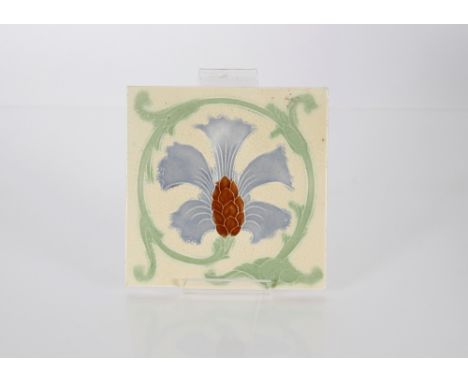 Twelve Art Deco style tiles with stylised floral decoration, 15cm x15cm each