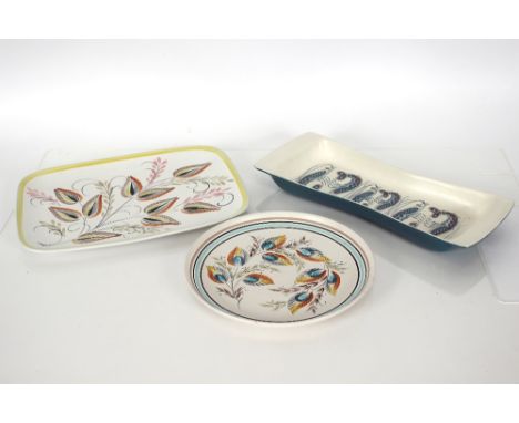 A Poole pottery serving dish; a Denby stoneware meat plate and a Denby stoneware dinner plate