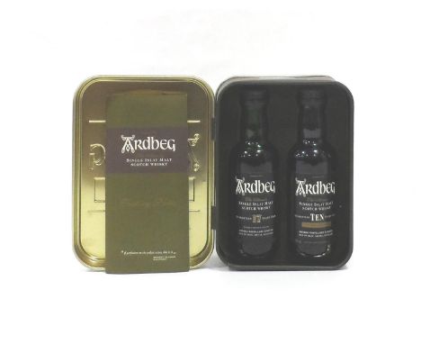ARDBEG MINIATURE TIN
A great wee tin with two miniatures: one Ardbeg 17 Year Old Single Malt Scotch Whisky.  5cl.  40% abv.  