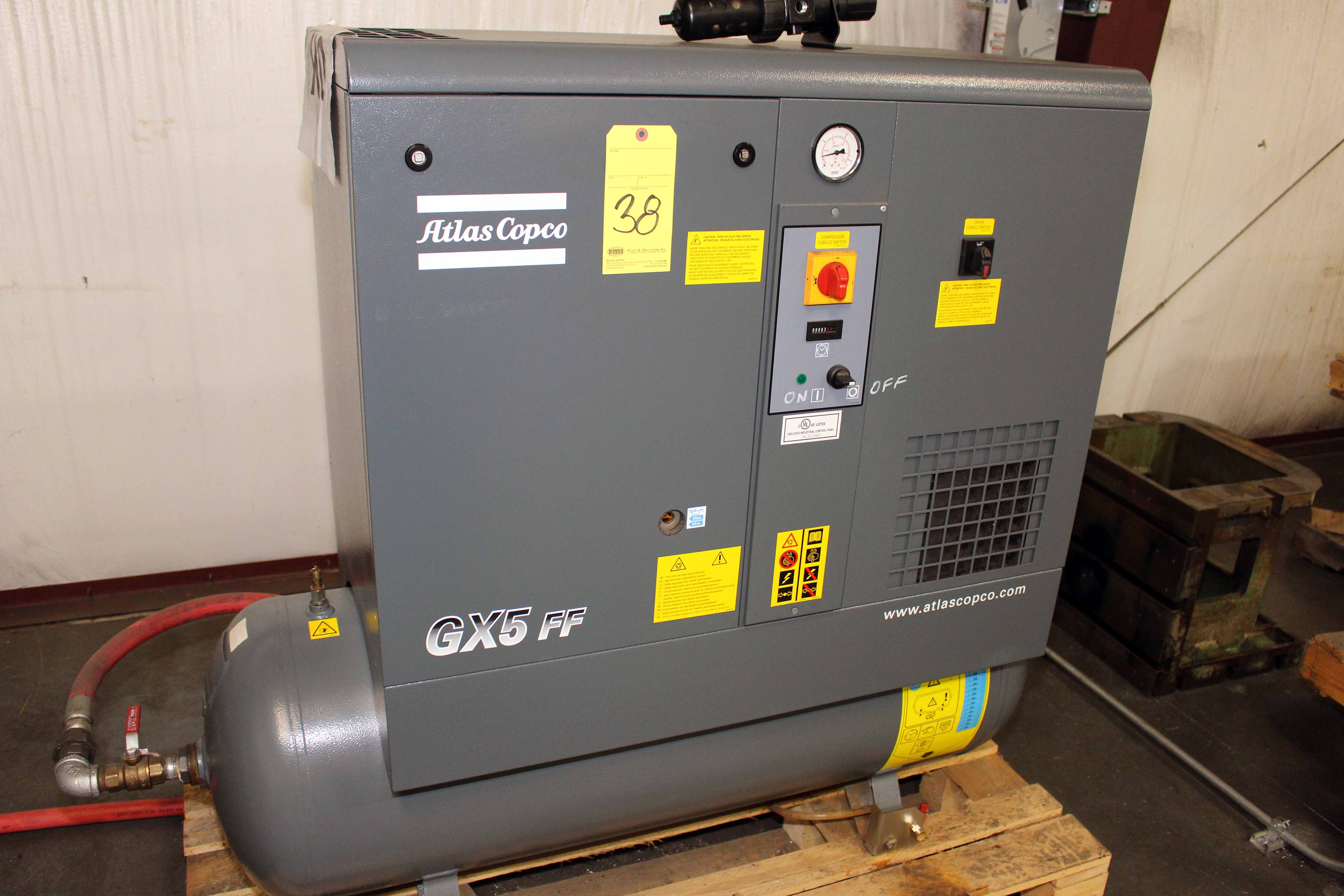 ROTARY SCREW TYPE AIR COMPRESSOR, ATLAS COPCO MDL. GX5FFEPCSA/UL, new
