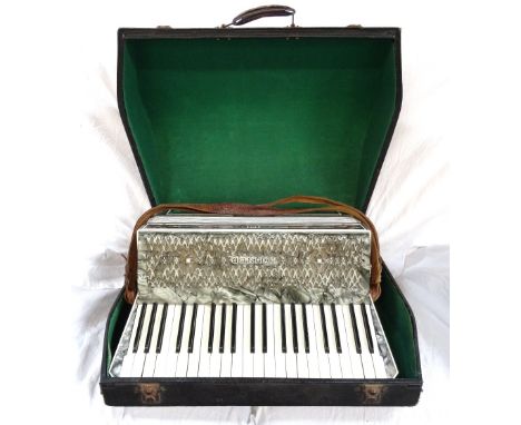 HOHNER VERDI III PIANO ACCORDION
in a marbled grey case with shoulder straps, with carrying case