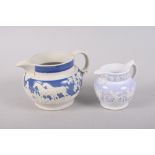 An early 19th century sprigged porcelain jug with hunting scene, 4 1/2" high, and a smaller