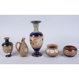 A Royal Doulton Slater's Patent vase with floral decoration, 10" high, a similar smaller vase, 5 1/