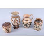 A Doulton Lambeth siliconware vase with scrolled foliate decoration, 9" high, a similar jar with "