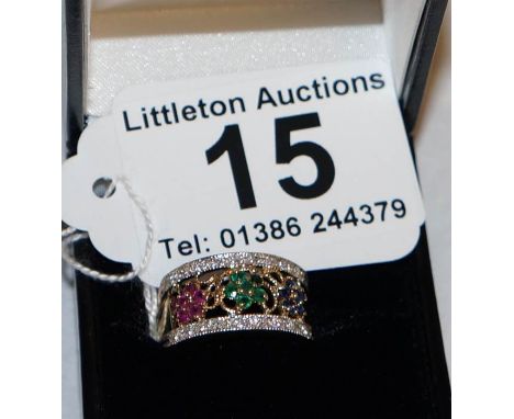 Gold ruby, emerald, sapphire & diamond set ring - Estimate £100 to £150