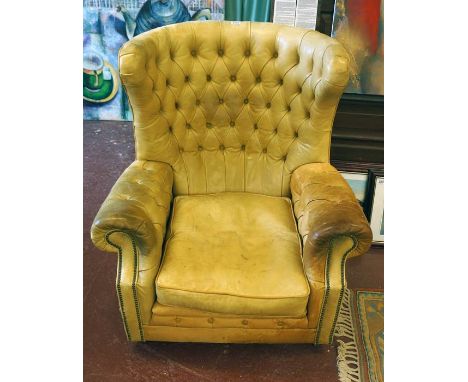 Fine leather button-back hall porter's armchair A/F
