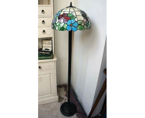 Tiffany style and brass standard lamp