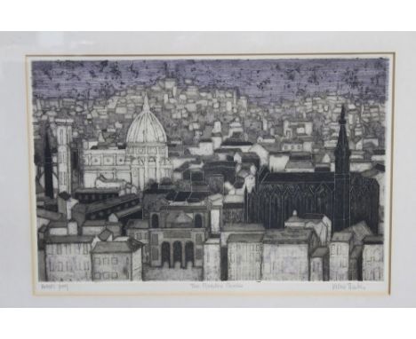 Valerie Thornton (1931-1991) signed artists proof etching and aquatint - Two Florentine Churches, in glazed frame, 42cm x 63c